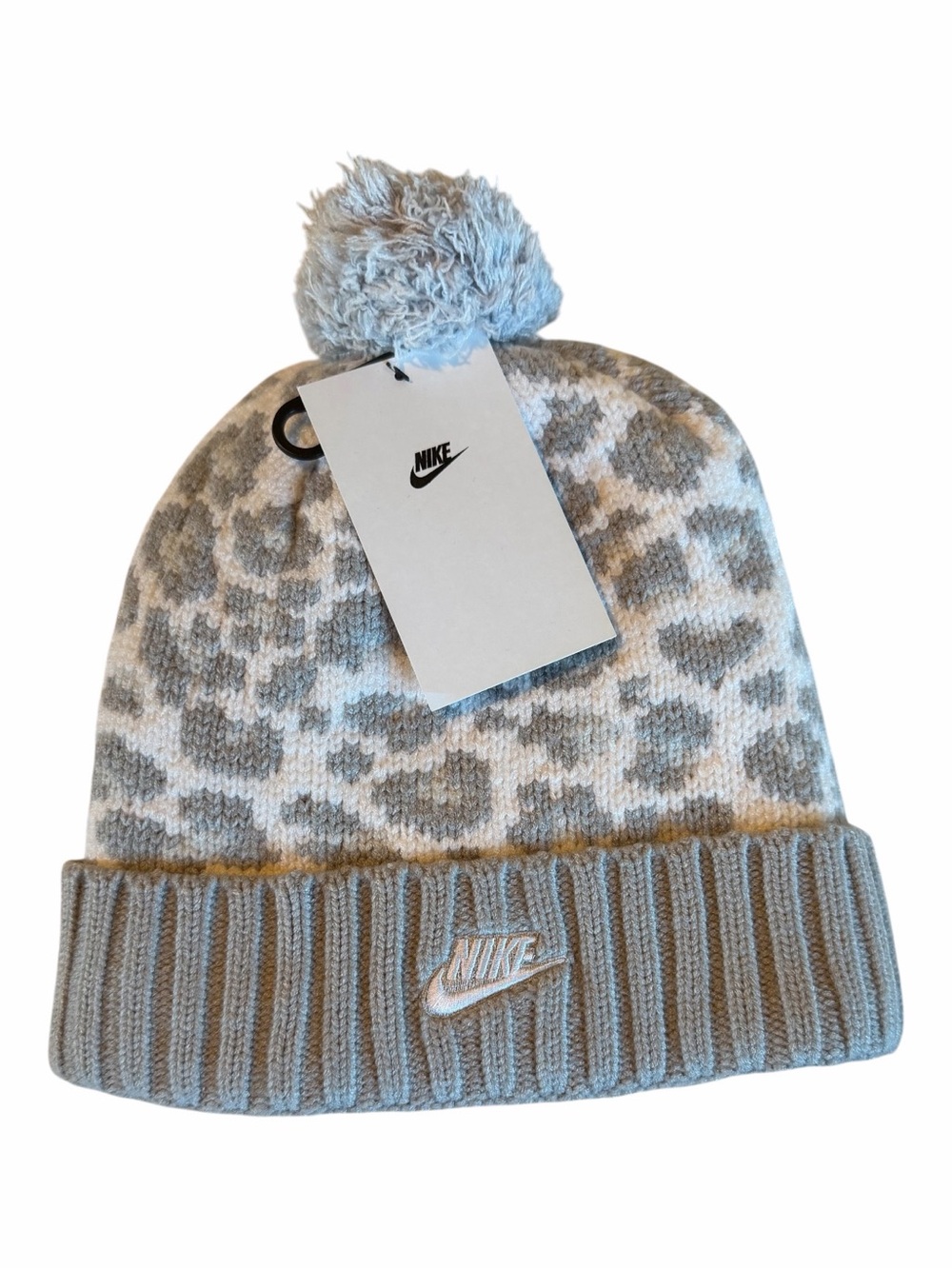 Nike Leopard Pom Beanie - Gray & White
